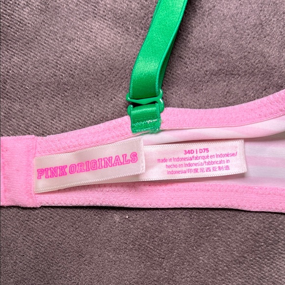 PINK Victoria's Secret Pink and White Striped Bra with Green Straps 34D - Picture 12 of 14